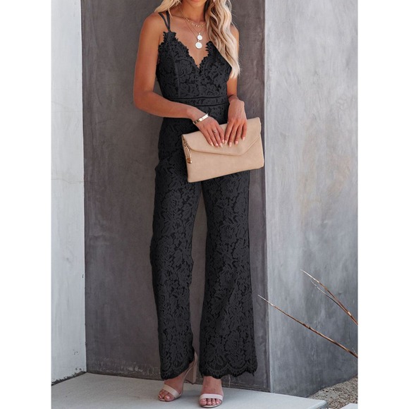 Lace V-Neck Spaghetti Strap Jumpsuit in White - Picture 11 of 12